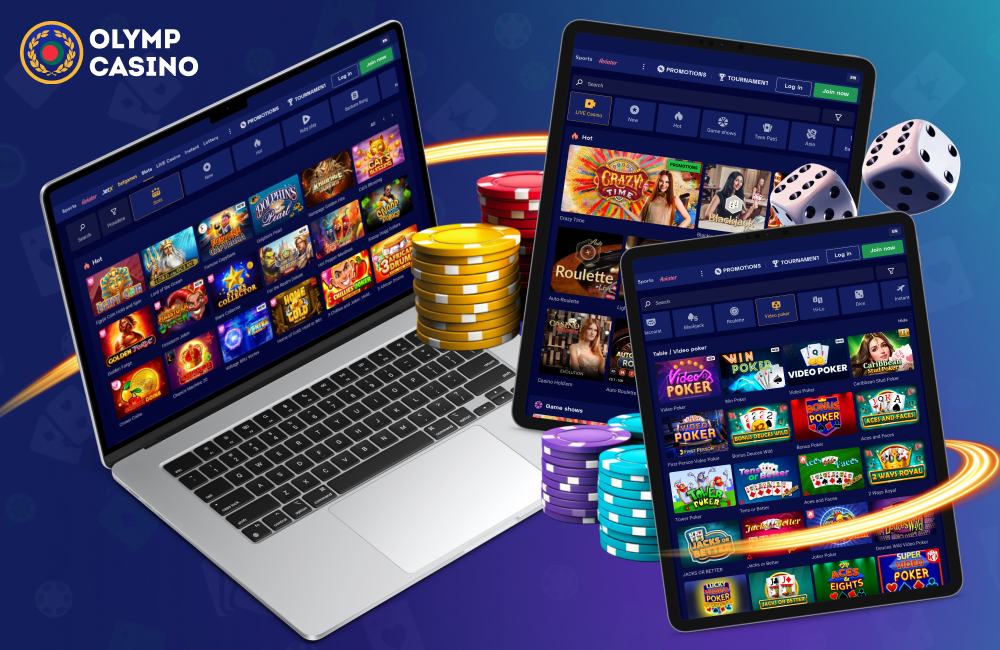 Olymp Casino in Bangladesh has a wide collection of gambling games including slots, live casino, poker and instant games