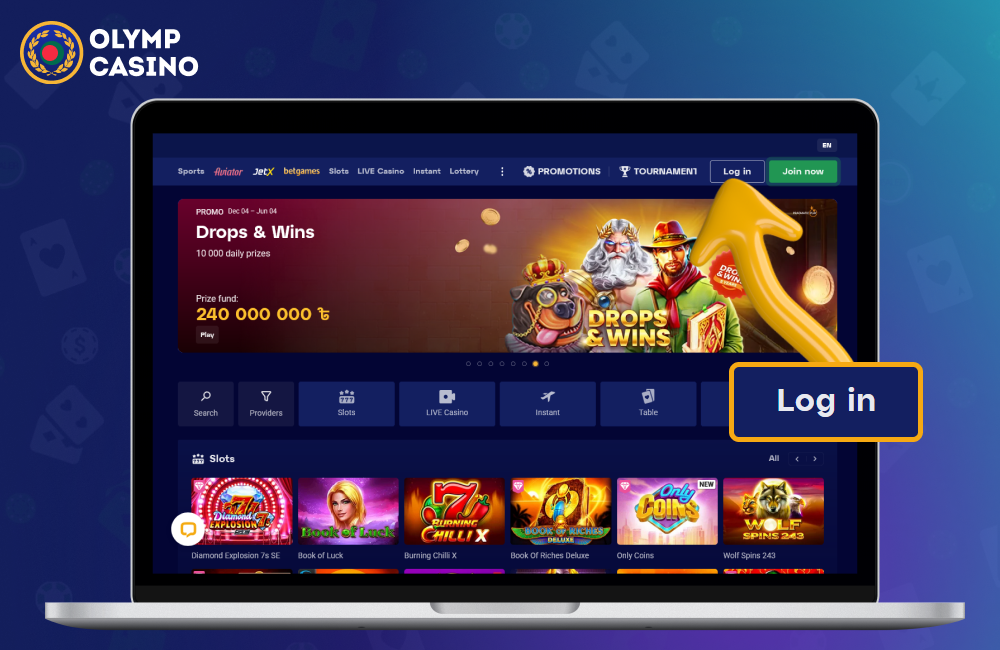 Click the Login button to log in to your Olymp Casino Bangladesh account