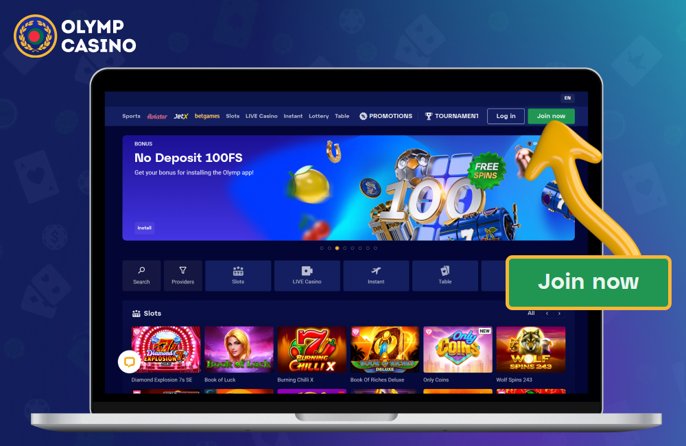 Click on the Register button to create an account on the Olymp Casino Bangladesh website