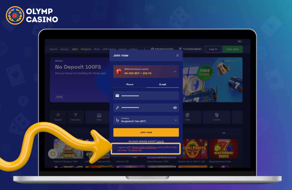 Agree to the terms and conditions to register at Olymp Casino Bangladesh