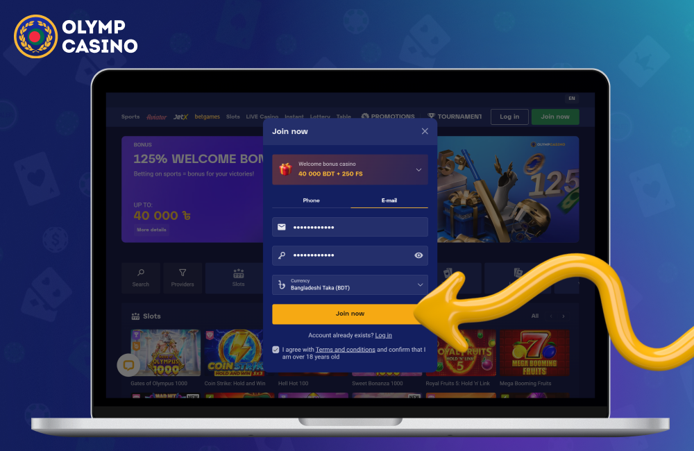 After filling the form, click Join Now to register at Olymp Casino Bangladesh