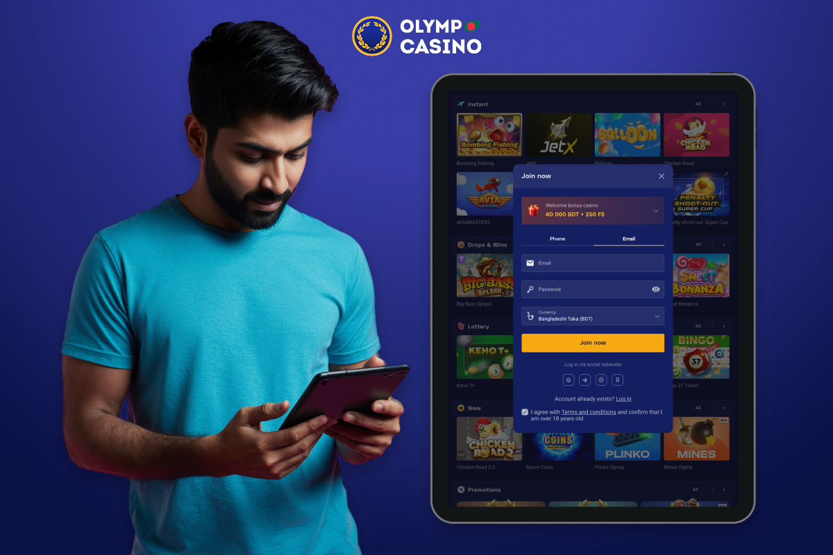 To register at Olymp Casino, players in Bangladesh need to fill out a form with email, password and currency and agree to the terms and conditions
