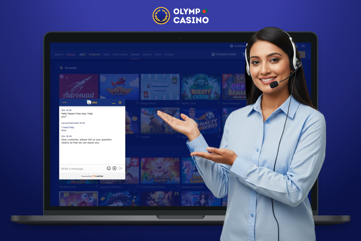 Olymp Casino's support team is available 24/7 via online chat, email and the help centre